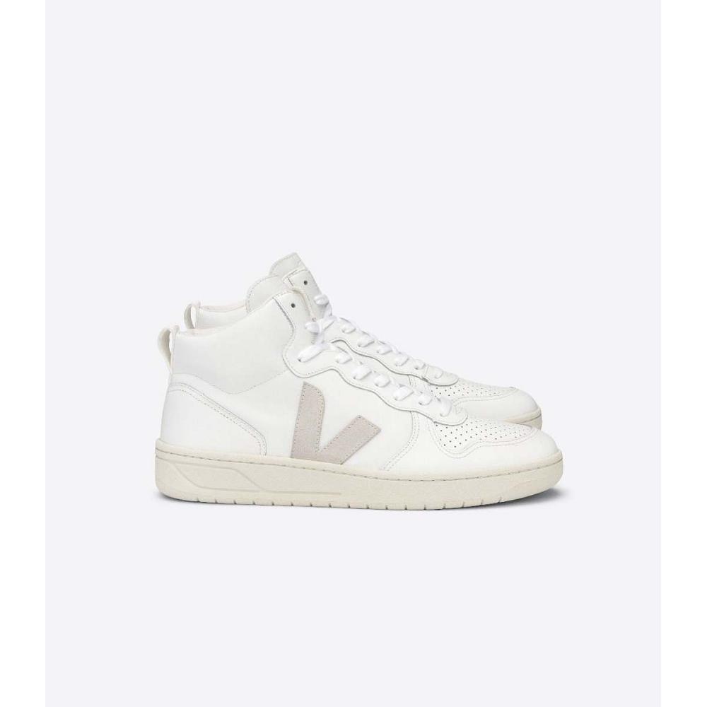 Veja V-15 LEATHER Høye Dame White/Beige | NO 368OKI